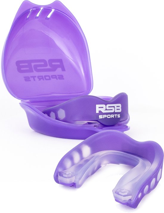 RSB Sports paars bitje met opbergbakje voor optimale tandbescherming tijdens vechtsporten zoals kickboksen en MMA.