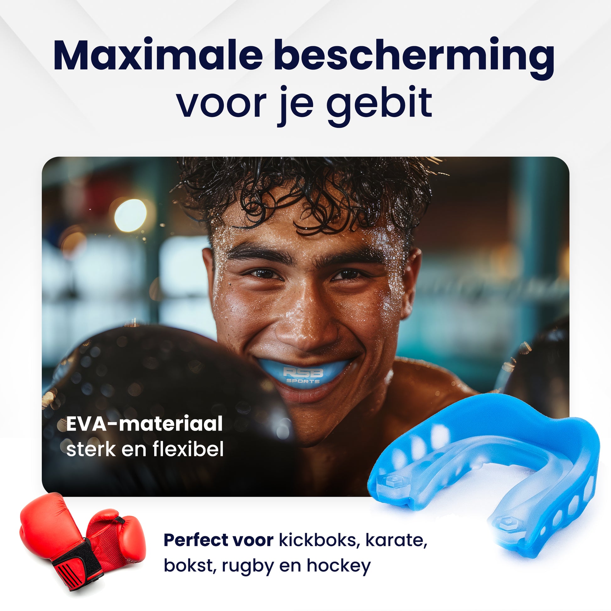 RSB Sports bitje voor optimale bescherming van tanden en kiezen tijdens vechtsporten zoals kickboksen en MMA.