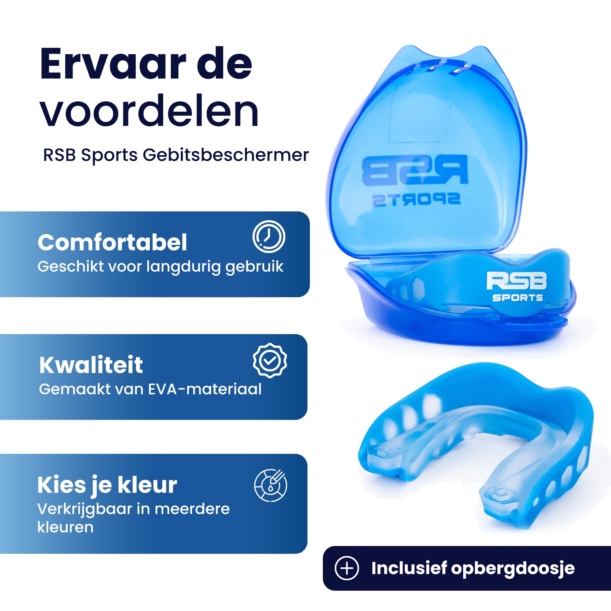 RSB Sports bitje met voordelen: optimale tandbescherming, comfort en duurzaamheid voor vechtsporten zoals kickboksen en MMA.

