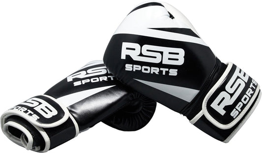 RSB Sports bokshandschoenen van de voorkant, bieden optimale bescherming, comfort en prestaties voor kickboksen en andere vechtsporten.

